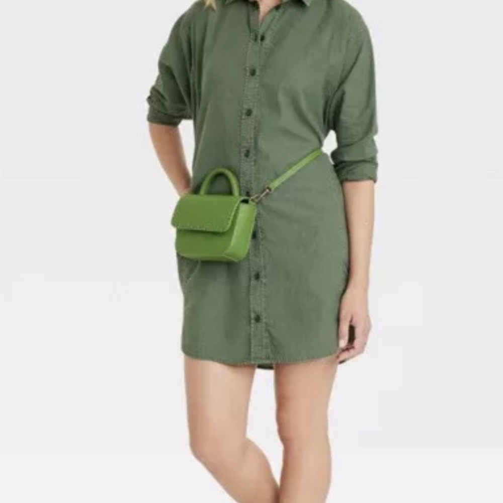 Universal Thread Shirt Dress Long Sleeve Button Down Green Size S